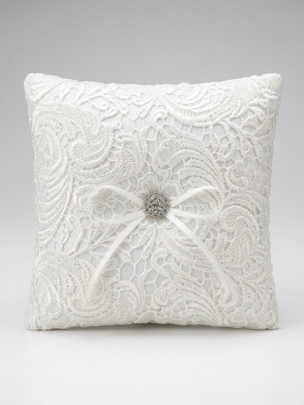 Vintage 80s Ivory Lace Wedding Ring Bearer Pillow Square 8”x8” Angel Fairy Core